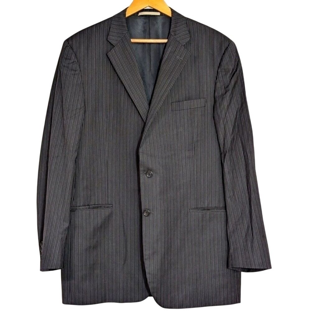 Burberry London Mens 46L Pinstripe Blazer Jacket Wool Saks Fifth Avenue 2-Button
